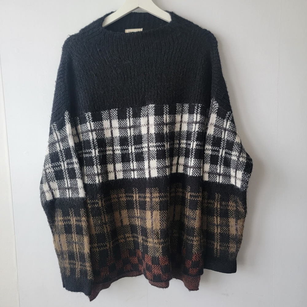 Silence + Noise Gunner Colorblock Plaid Mock Neck Sweater‎ size M/L Wool Blend